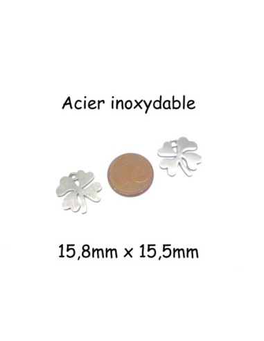 breloque trèfle à 4 feuilles argenté en acier inoxydable