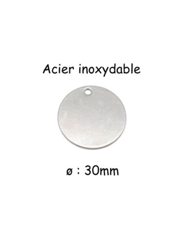 pendentif médaille 30mm argenté en acier inoxydable