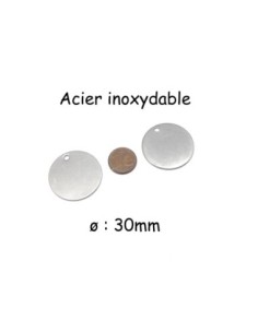 pendentif médaille 30mm argenté en acier inoxydable 2