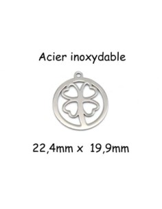 breloque trèfle à 4 feuilles coeur argenté en acier inoxydable