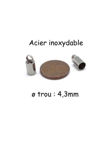 Embout argenté pour cordon cuir 4mm en acier inox
