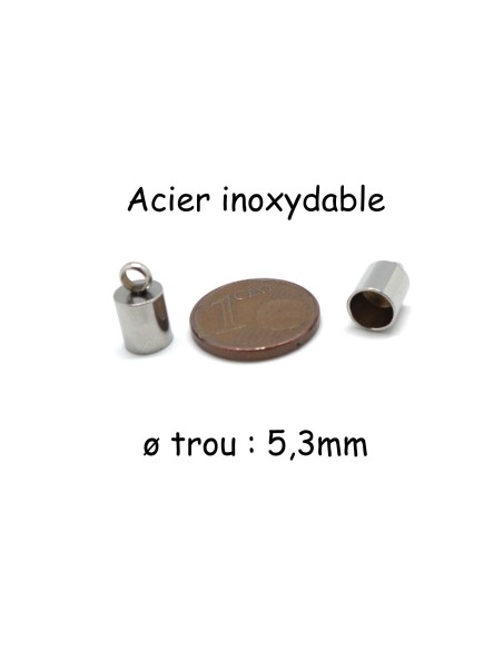 Embout argenté pour cordon de 5mm en acier inox