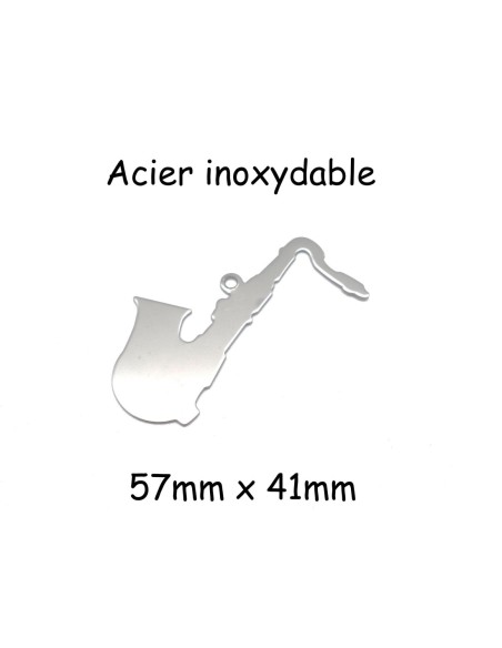 grand pendentif saxophone argenté en acier inoxydable