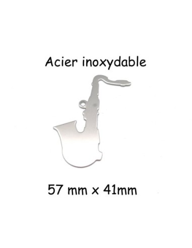 grand pendentif saxophone argenté en acier inoxydable