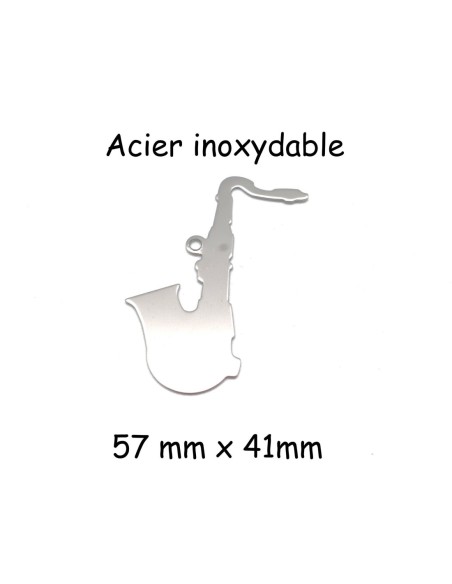 grand pendentif saxophone argenté en acier inoxydable