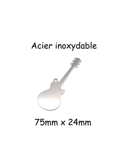 pendentif guitare electro acoustique argenté en acier inoxydable