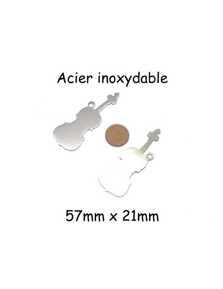 pendentif violoncelle argenté en acier inoxydable