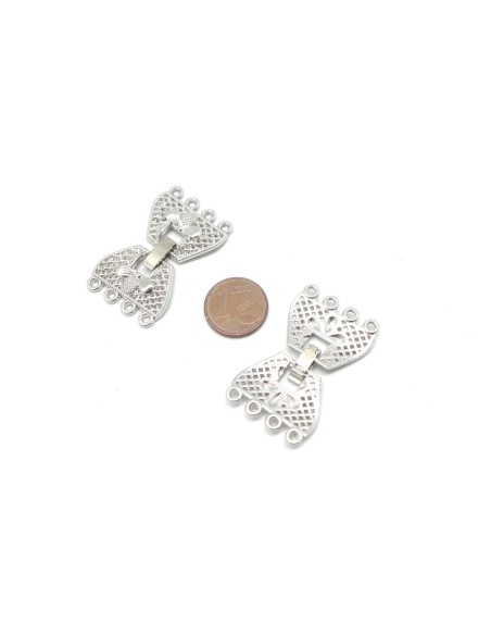 Fermoir connecteur 4 rangs métal argenté travaillé filigrane noeud