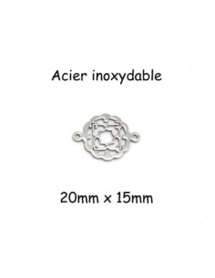 Perle connecteur rose en acier inoxydable motif coeur