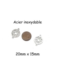 Perle connecteur rose en acier inoxydable motif coeur 2