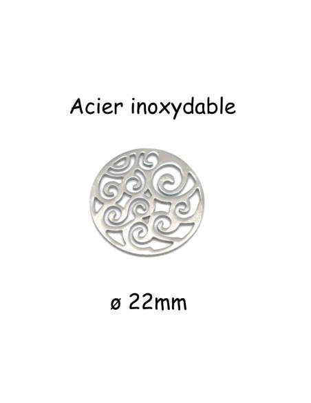 2 Perles connecteur rond arabesque en acier inoxydable