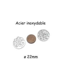 2 Perles connecteur rond arabesque en acier inoxydable 2