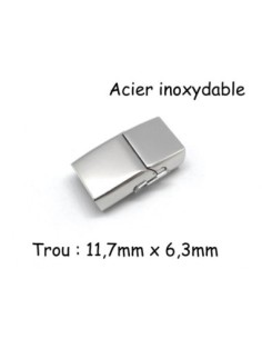 Fermoir aimanté en acier inoxydable argenté pour lanière épaisse 11mm x 6mm