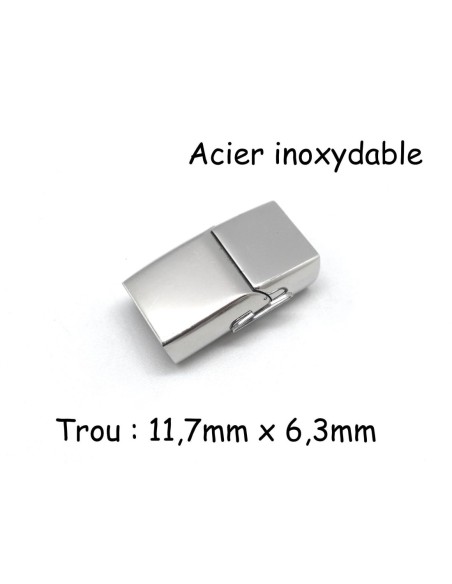 Fermoir aimanté en acier inoxydable argenté pour lanière épaisse 11mm x 6mm Fermoir aimanté en acier inoxydable argenté pour lanière épaisse 11mm x 6mm