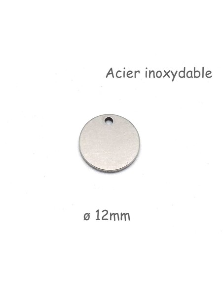 breloque en acier inoxydable sequin 12mm argenté peut être gravé