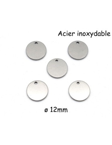 Médaille en acier inoxydable sequin 12mm argenté peut être gravé