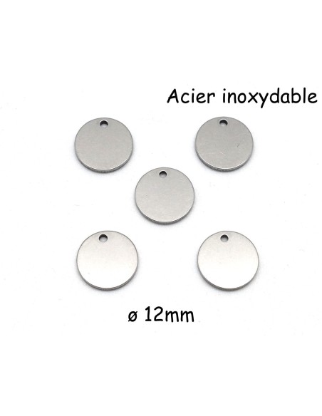 Médaille en acier inoxydable sequin 12mm argenté peut être gravé