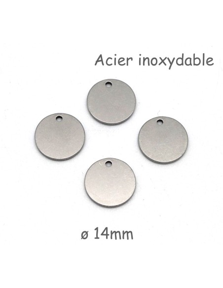 Médaille argenté 14mm en acier inox