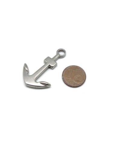 Pendentif ancre marine argente en acier inoxydable 38mm x 25mm
