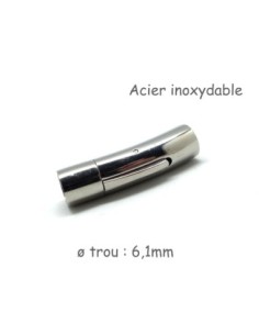 Fermoir clip argenté en acier inoxydable pour cuir rond 6mm