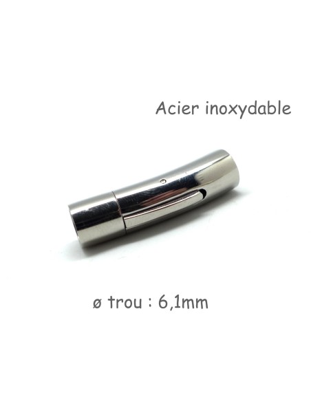 Fermoir clip argenté en acier inoxydable pour cuir rond 6mm