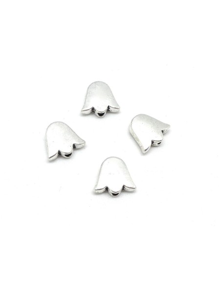 Perle métal argenté tulipe, fleur 11mm x 10mm