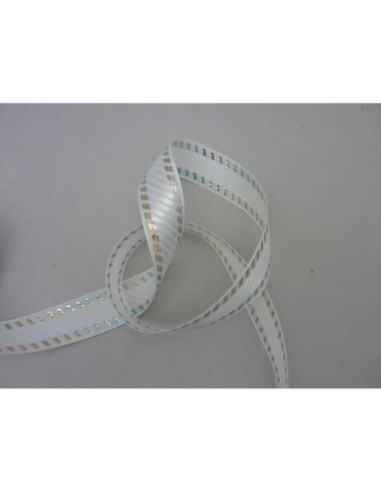 Ruban blanc pas cher avec reflet irisé 25mm