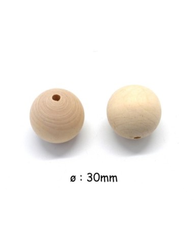 grosse perle en bois ronde 30mm de couleur naturel sable