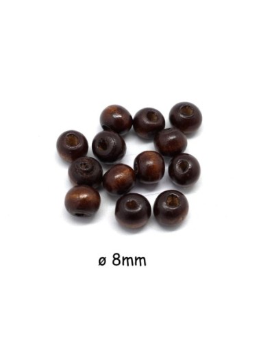 perle en bois ronde 8mm de couleur marron foncé chataigne