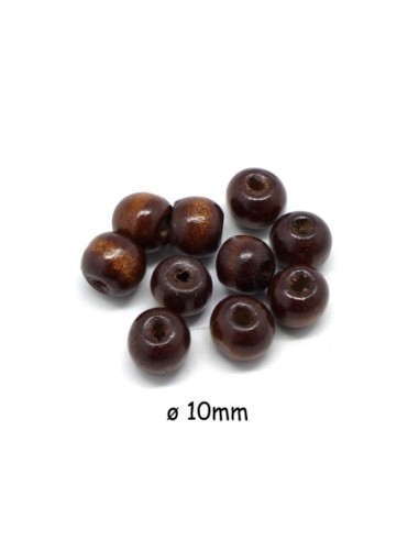 perle en bois ronde 10mm de couleur marron foncé chataigne