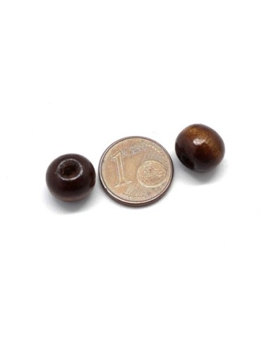 perle en bois ronde 10mm de couleur marron foncé chataigne