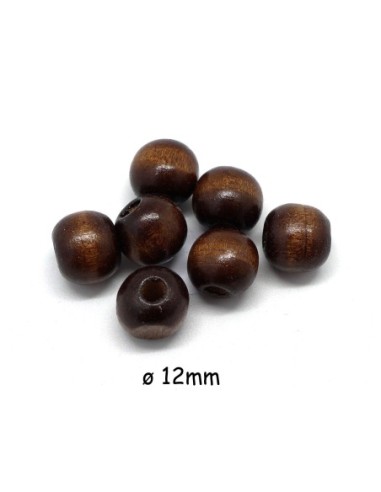 perle en bois ronde 12mm de couleur marron foncé chataigne