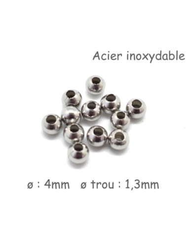 Perle ronde 4mm en acier inoxydable argenté