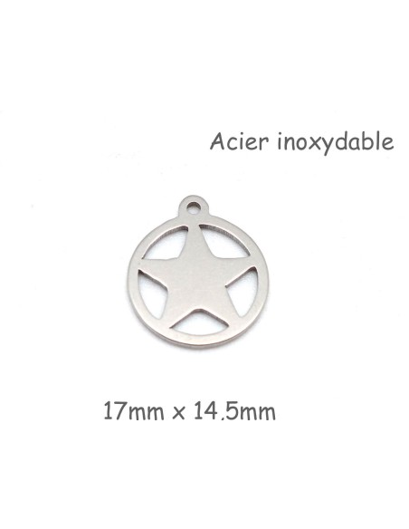 breloque étoile argenté en acier inoxydable 17mm
