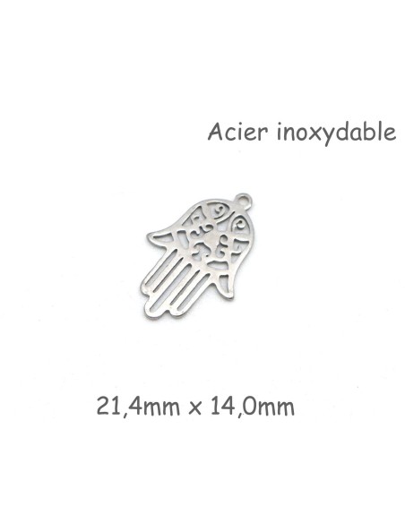 breloque Main de Fatma argenté en acier inoxydable