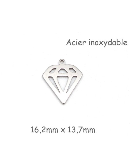 breloque diamant argenté en acier inoxydable