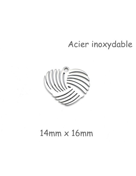 breloque coeur argenté en acier inoxydable