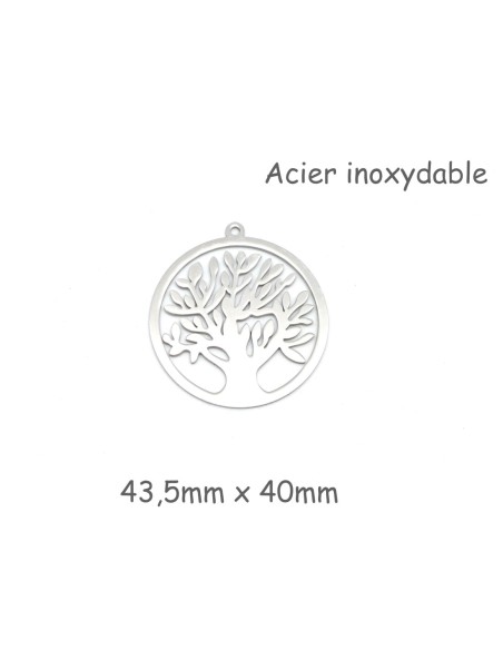 Pendentif arbre de vie argenté en acier inoxydable 40mm