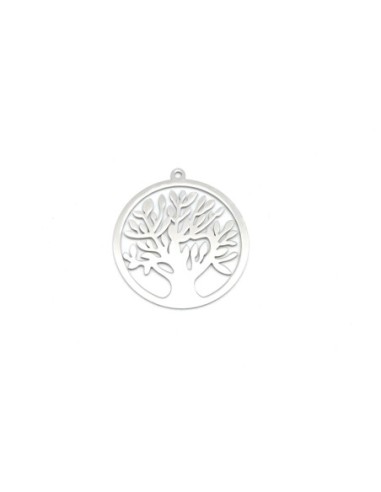 Pendentif arbre de vie argenté en acier inoxydable 40mm