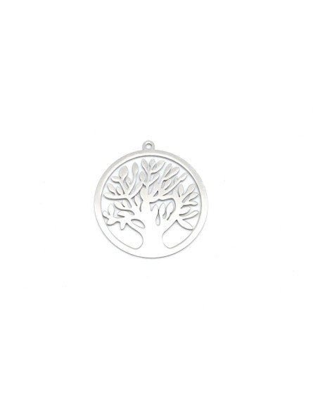 Pendentif arbre de vie argenté en acier inoxydable 40mm