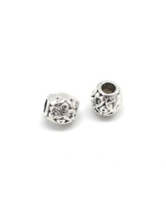 perle métal argenté tonneau à gros trou 3,4mm style ethnique