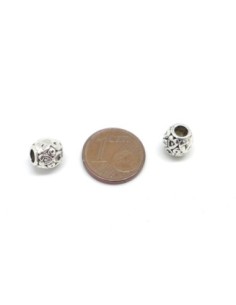 perle métal argenté tonneau à gros trou 3,4mm style ethnique 2