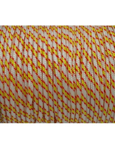 paracorde 3mm cordon nylon tressé blanc, rouge, jaune