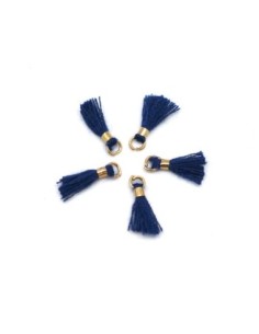 mini pompons 1,3cm bleu marine et métal doré