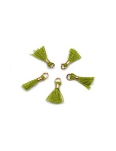 mini pompons 1,3cm vert olive et métal doré