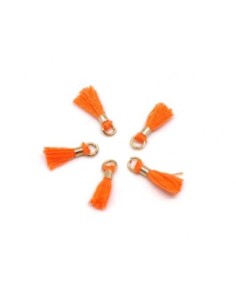 Mini pompon  orange avec anneau en métal doré
