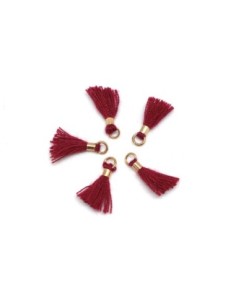 Mini pompon rouge grenat, bordeaux et métal doré