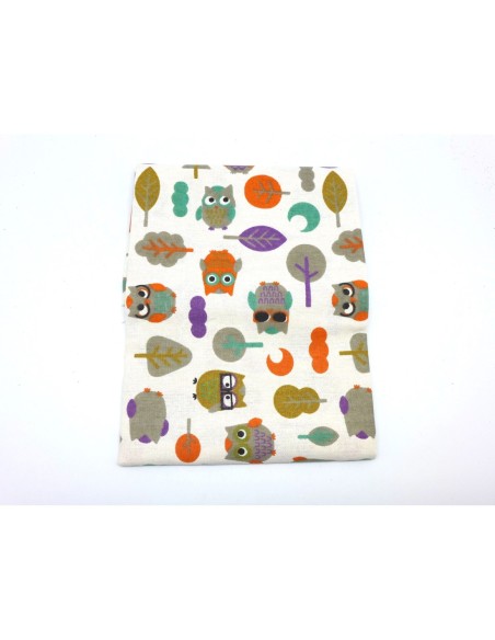 Coupon tissus motif hibou sur fond beige écru 70cm X 90cm tissus épais en coton