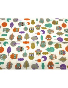 Coupon tissus motif hibou sur fond beige écru 70cm X 90cm tissus épais en coton 2