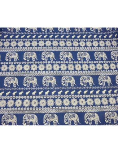 Coupon tissus motif éléphant sur fond couleur bleu jeans 70cm X 90cm épais coton